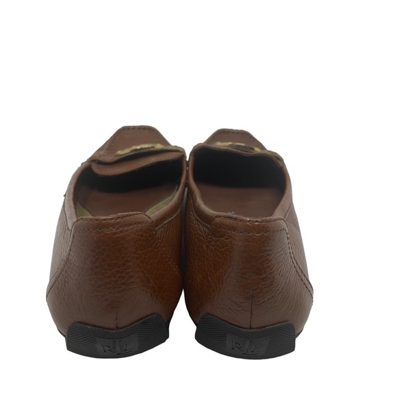 Ralph Lauren Brown Leather Loafers • Gold Medallion Flats Size 6.5 - Picture 7 of 8